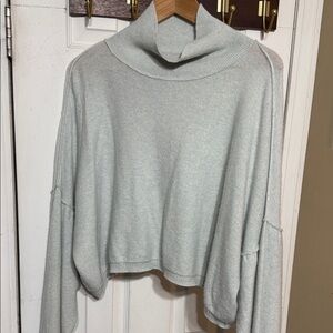 Free People 100% Cashmere Dusty Baby Blue Cropped Turtleneck Sweater Size Small